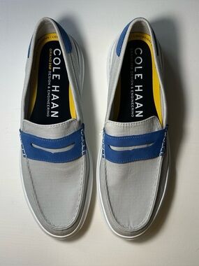 NWOT Men Cole Haan Size-12 Light Gray & Blue Slip-On Loafers
